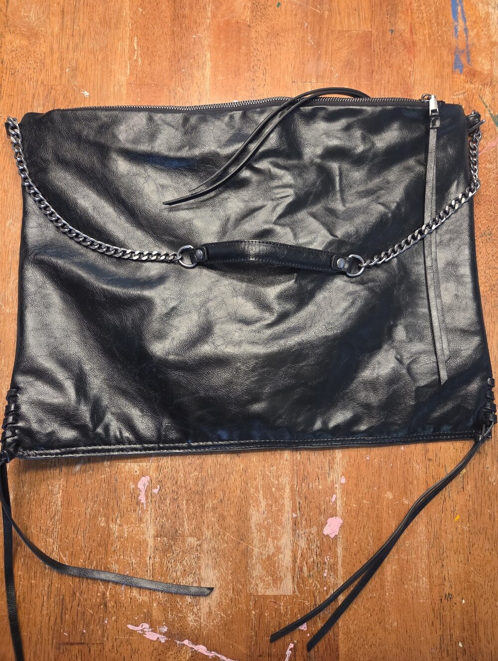 Zara Oversized Black Chain Handle Clutch Tote Bag Large 6036/310